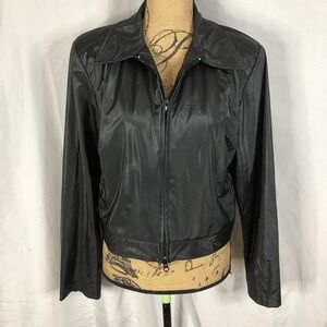 Vintage HIGHWAY 2000 Size‎ Large Black PU Cropped Moto Jacket Shoulder Pads EUC